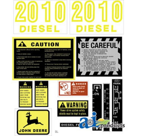 Decal Set with Caution Shift and Logo Compatible with John Deere 2010 Diesel Tractor