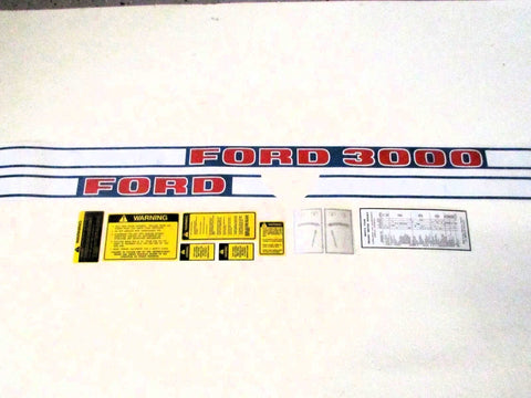 Decal Set with Caution Stickers Compatible with Ford 3000 Tractor