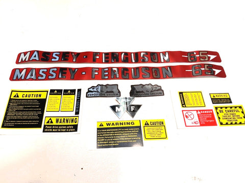 Decal Set with Caution Stickers Compatible with Massey Ferguson 65 Tractor
