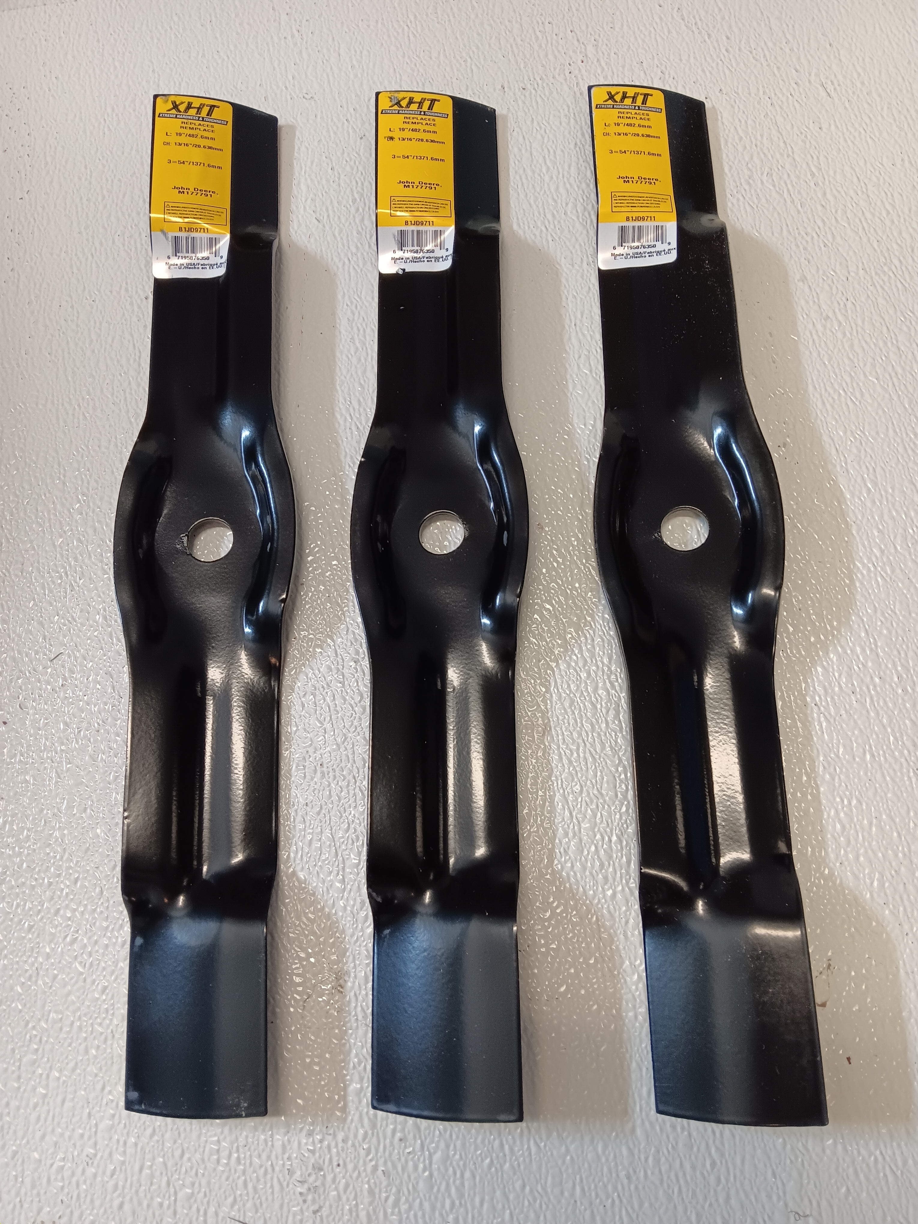Set of 3 Mower Blades fit John Deere 54
