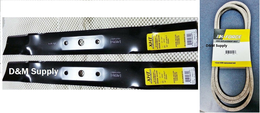John Deere 42" Lawn Mower Blade & Belt Set L100 L105 L107 L108 L110 L111 L118