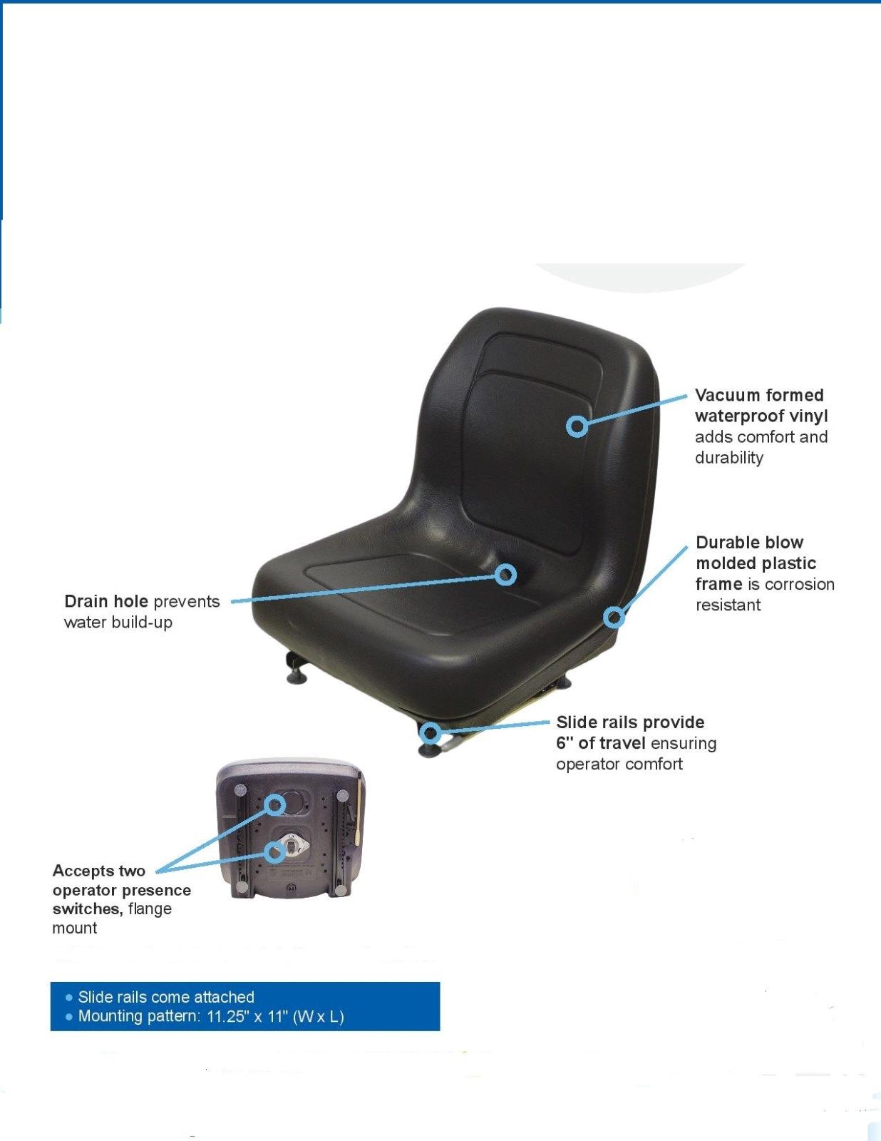 Seat For Construction Equipment, Forklift, Lawn Mower, Skid Steer Made in USA - D&M Supply Inc. 